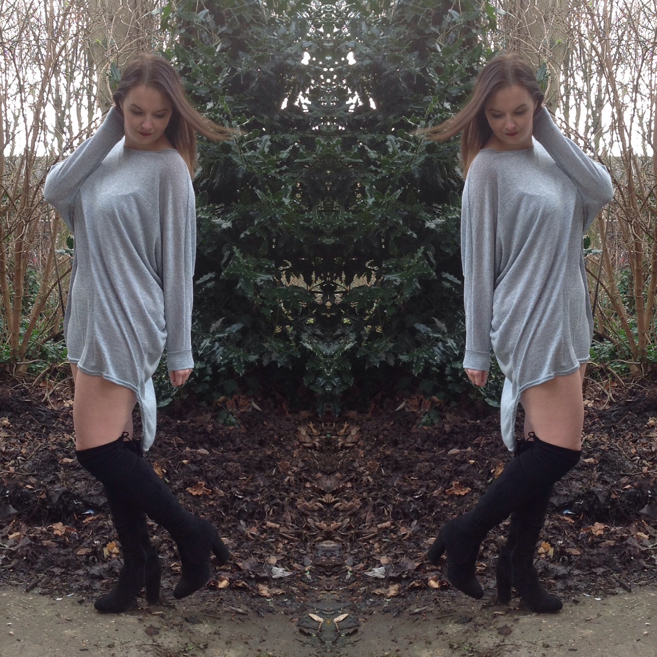 EGO Ivy over the knee black faux suede boots, #EGOSQUAD , Missy Empire Ida pasta blue oversized batwing dress